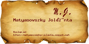 Matyasovszky Jolánta névjegykártya